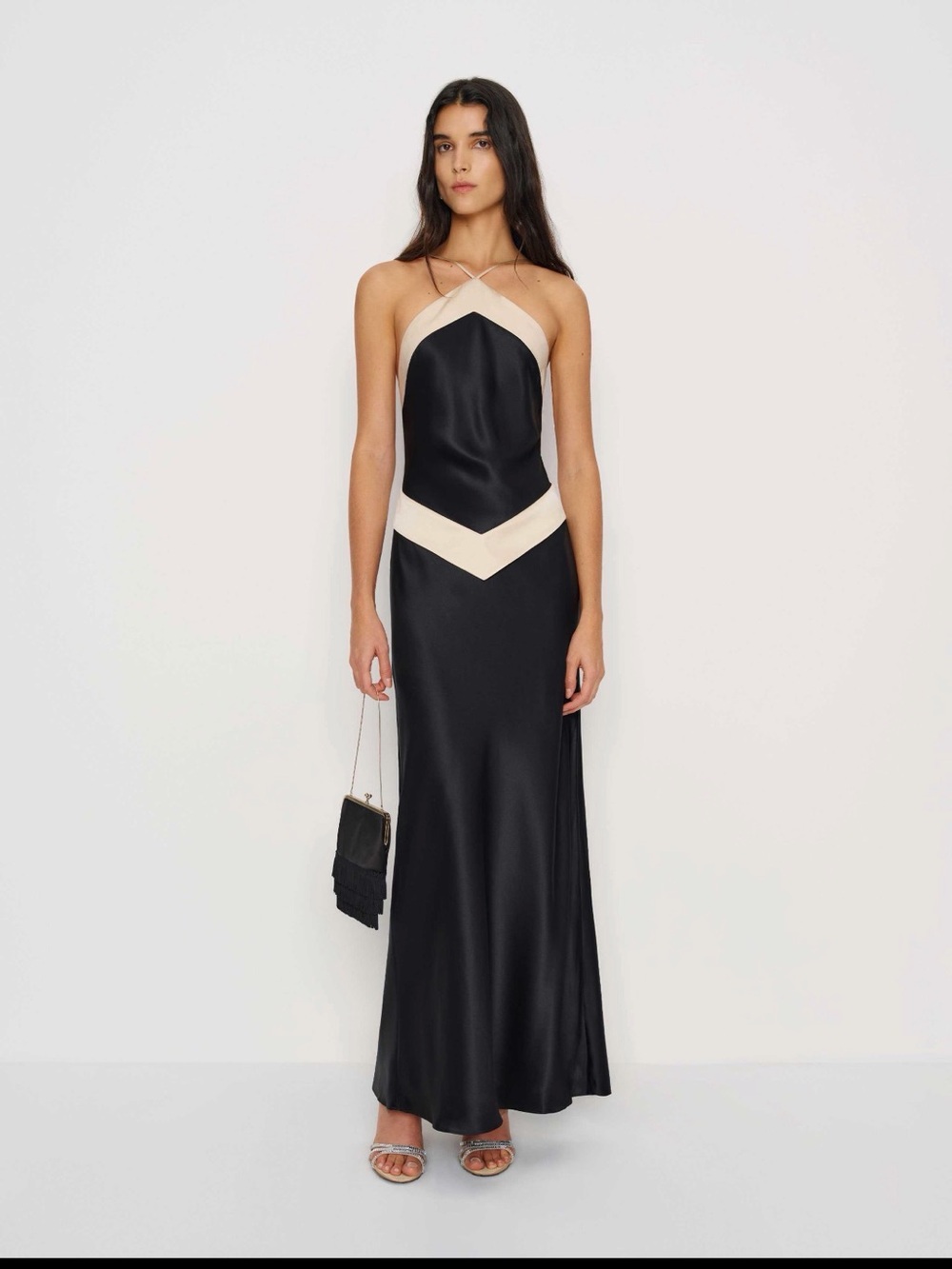 Reformation Jillian Silk Dress Black Cream Halter Maxi NWT 2